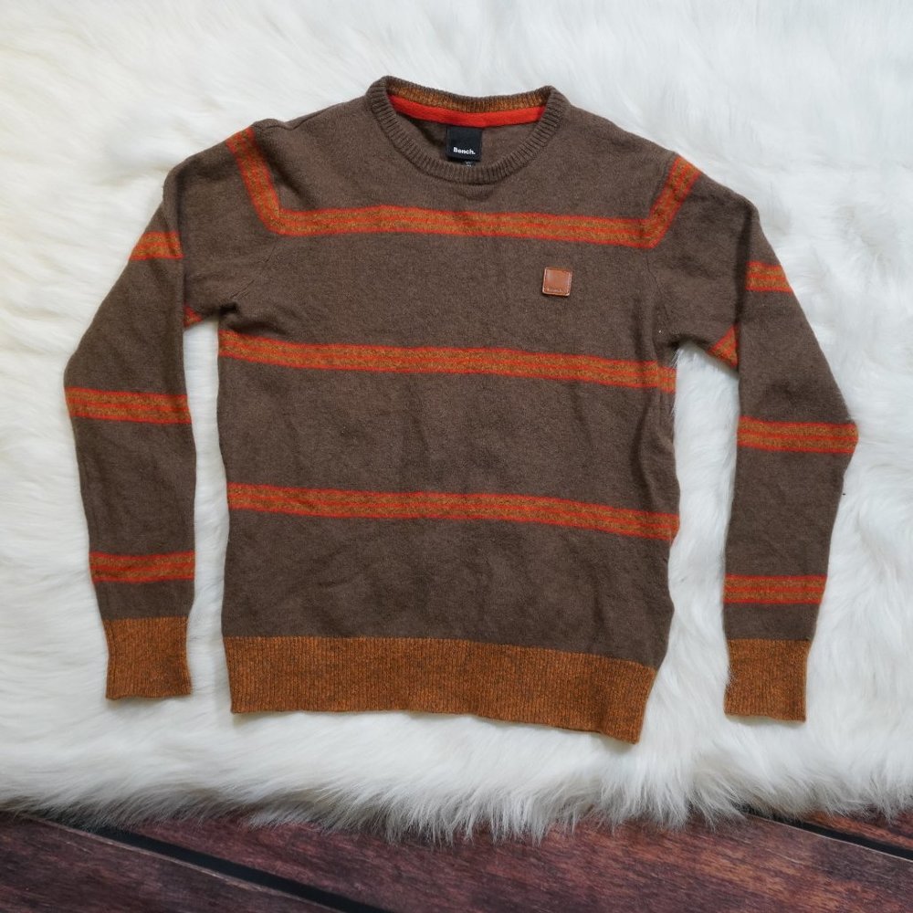Bench Boys Brown Orange Striped Crewneck Sweater Size XL Wool Knit Pullover